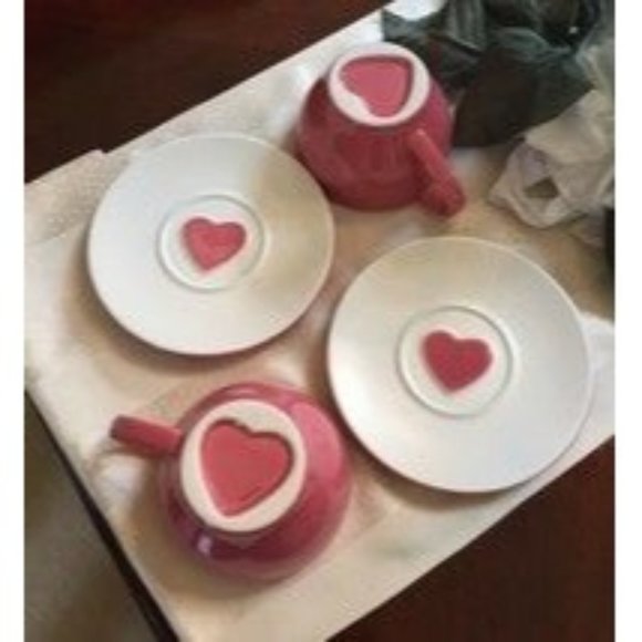2 Starbucks Coffee Co. 2005 Pink Heart 12 oz. Cup and Saucer Set 4 Pieces LNC - Picture 1 of 7
